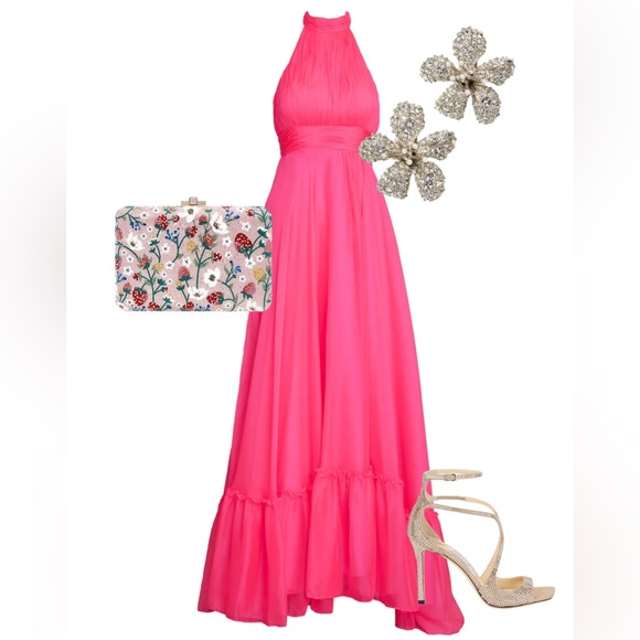 Mac Duggal High Neck Tiered Chiffon Halter Gown Size 6 NWT - Picture 3 of 8